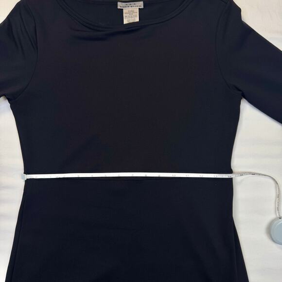 VTG AKA Eddie Bauer Black A-Line Dress Women's Medium Stretch Midi Workwear - Picture 6 of 14